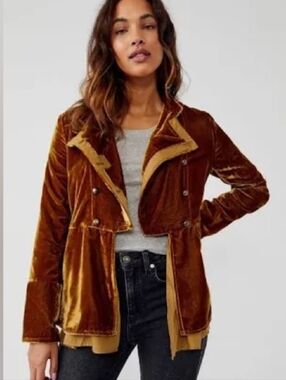 FREE PEOPLE Faye Military Style Whimsygoth Velvet Jacket Warm Tabacco S NWT RARE